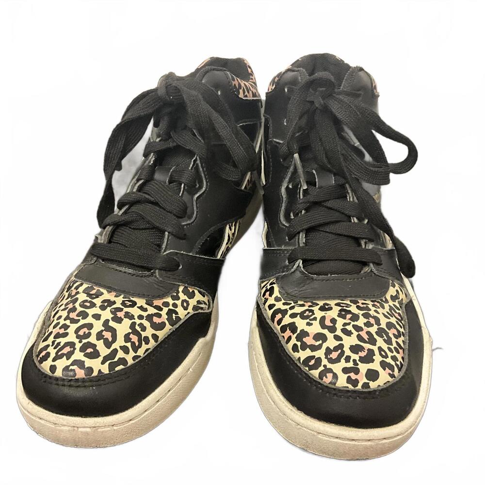 Reebok Women's Size 6 Black Tan Leopard Print Mid Top Sneakers Shoes